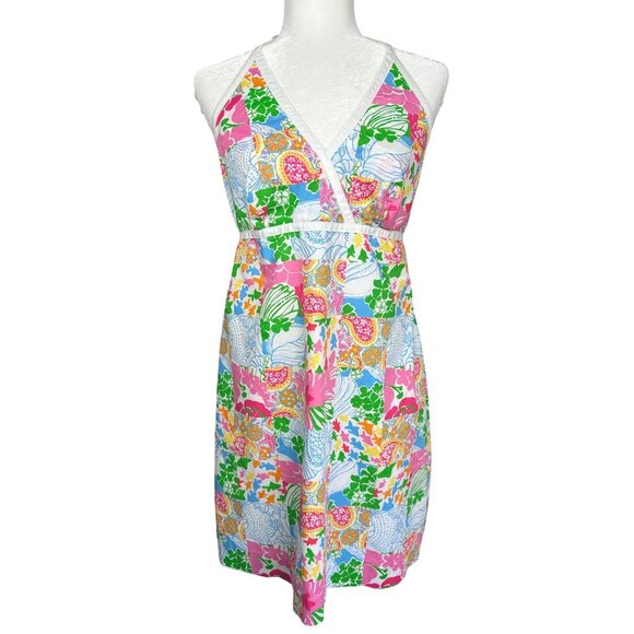 Lilly Pulitzer Patchwork Halter Mini Dress Sz 6 Old Money Preppy Coastal Resort - Picture 1 of 10